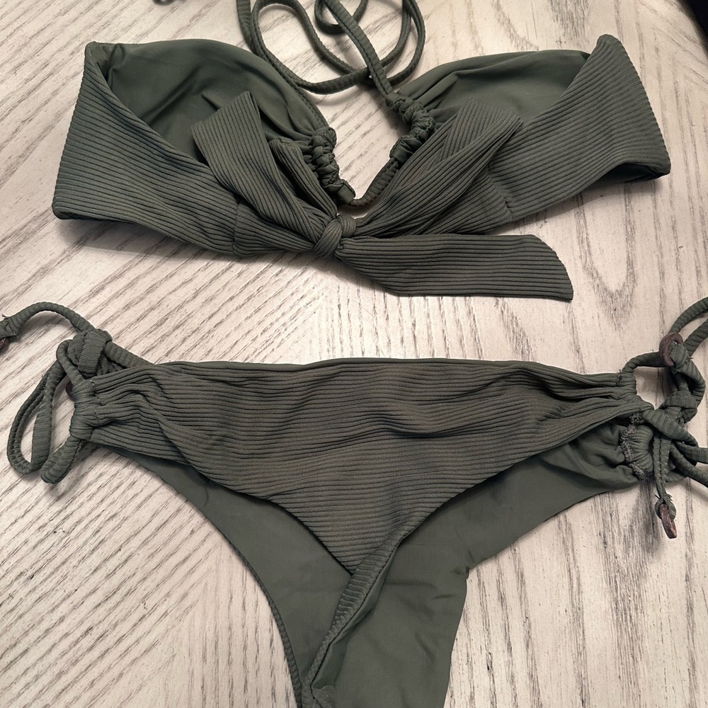Olive Green Ribbed Bikini Set